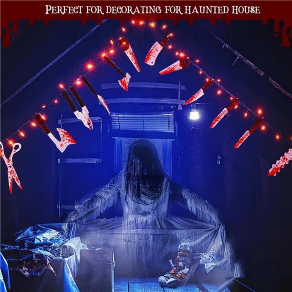 Scary Halloween Decorations Props, 12 FT Halloween String Lights with 16 Knives - Picture 6 of 8